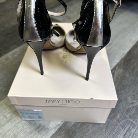 Jimmy Choo Willis Half D’Orsay Pumps Black Beige Patent & Suede - Picture 5 of 7